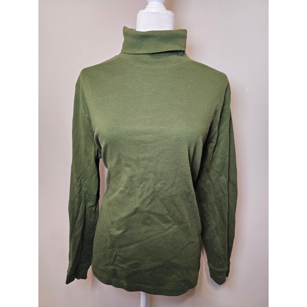 Laura Scott Olive Green Turtleneck Top Long Sleeve Cotton Classic Fit XL